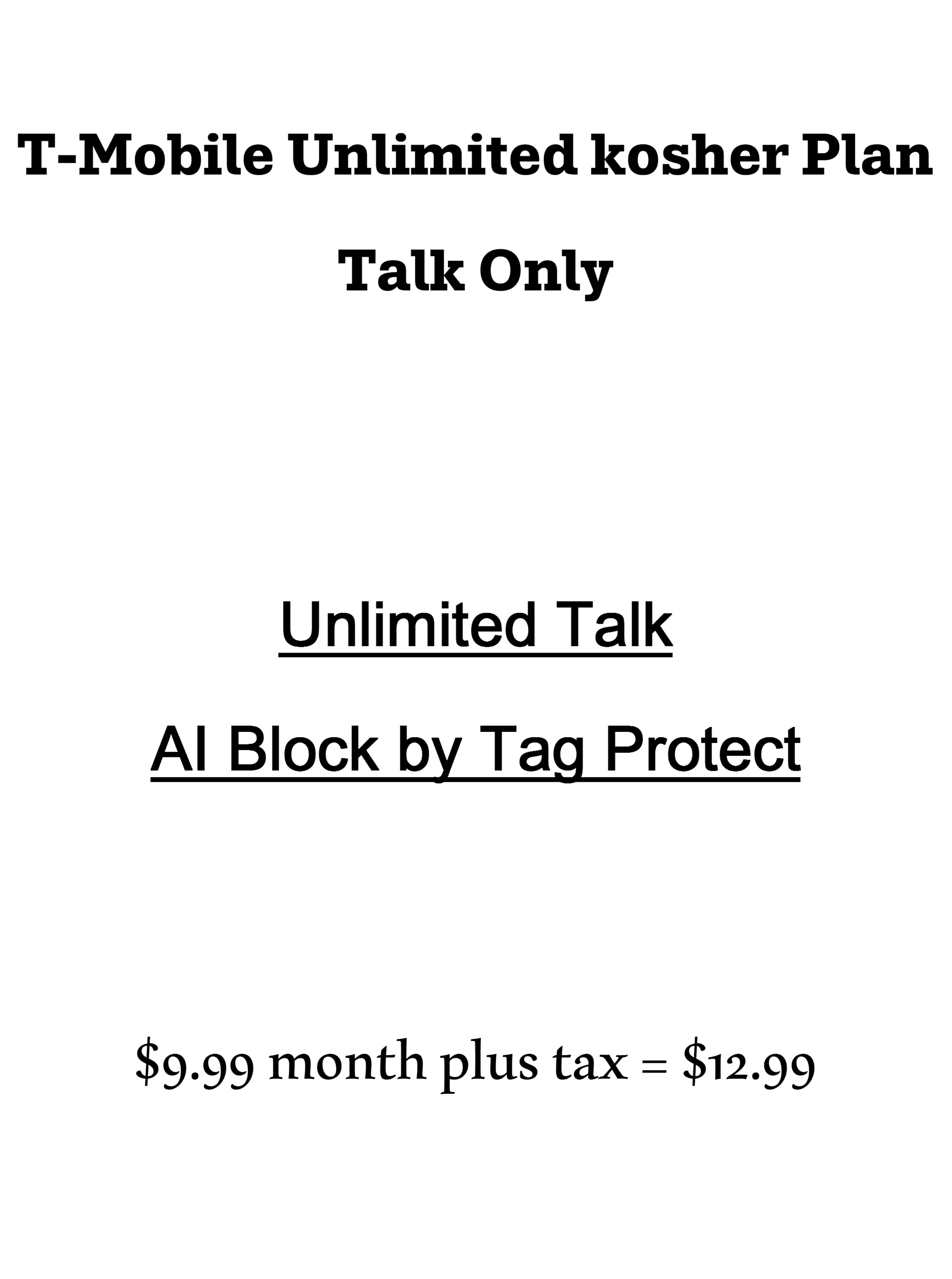 Kosher T-Mobile Unlimited Talk Only Plan