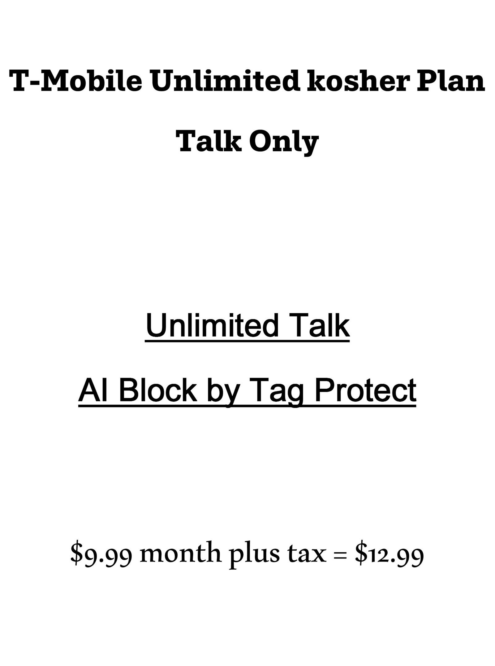 Kosher T-Mobile Unlimited Talk Only Plan